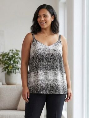 Penningtons Tank Top Blouse Womens Black White Sleeveless Flowy Light  SZ 2X